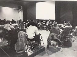 "Workshop discussion after one of the screenings at Millenium" 1978